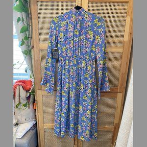 NWT- LES RÊVERIES- bow floral-print silk-crepe midi dress